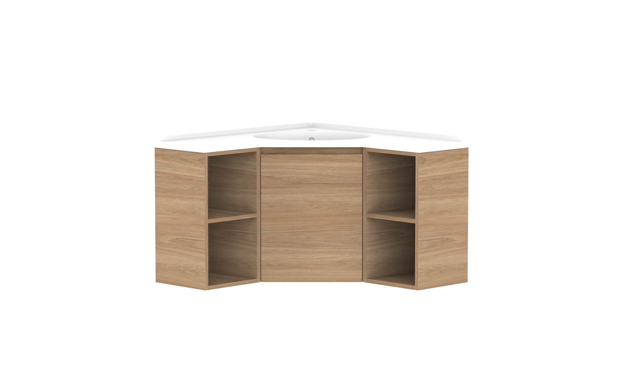 Glacier Corner, 900x900 Open Shelf, Wall Hung