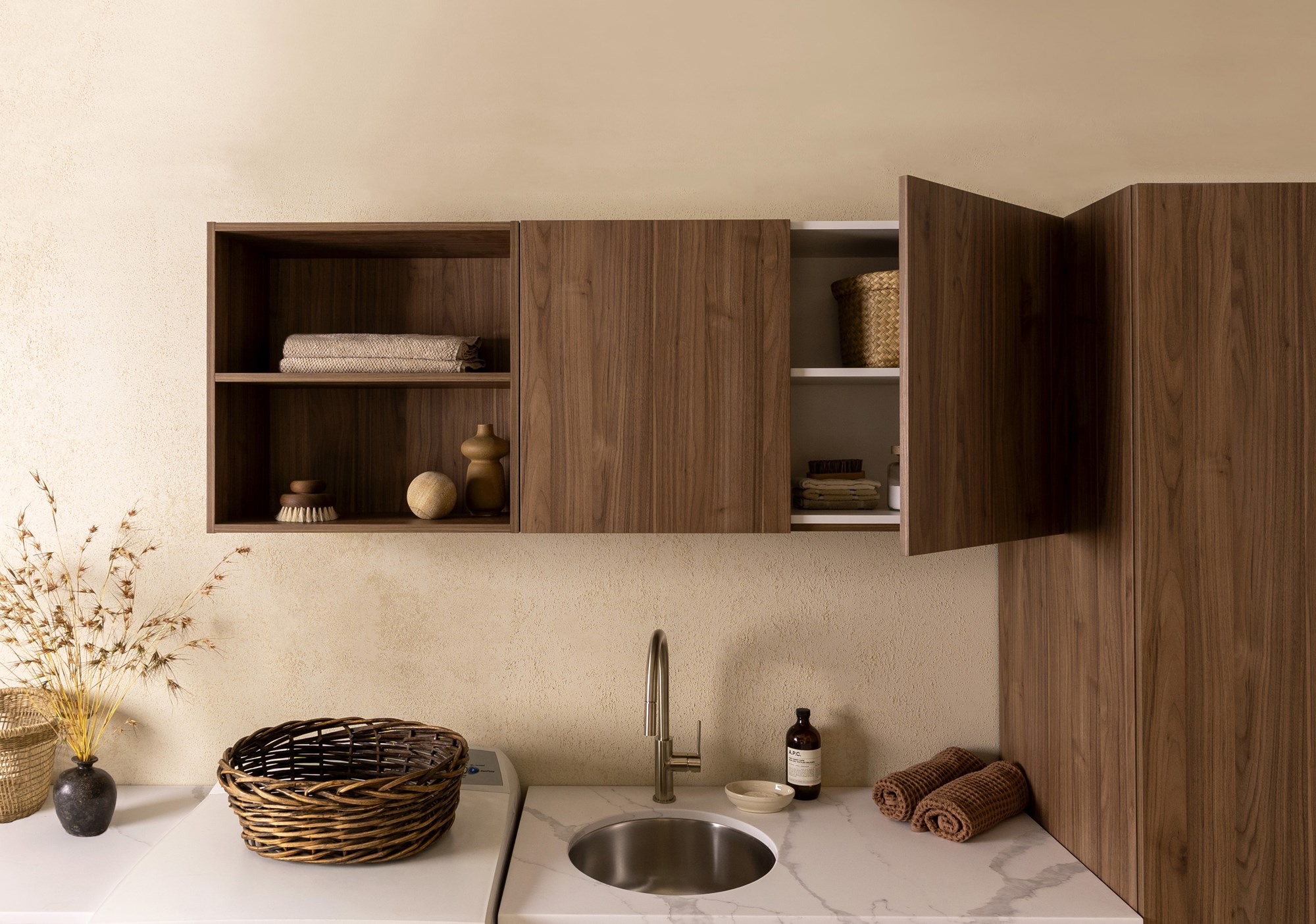 Modern Luxe Laundry_Notaio Walnut_Wall cab_open copy